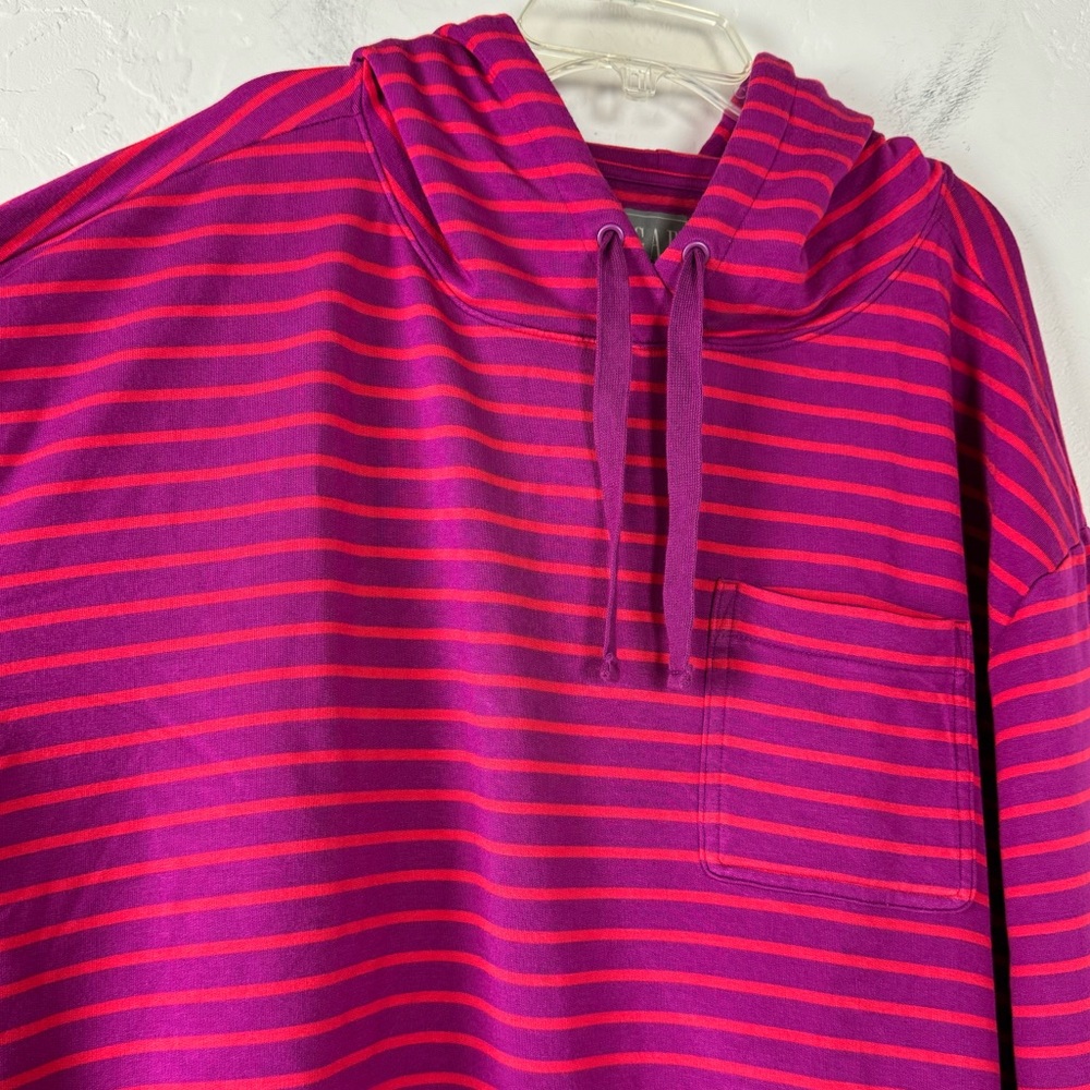 Gap Hoodie Cloud Light Pullover Sweatshirt Knit Striped Purple Red Jersey Fabric - Picture 3 of 8